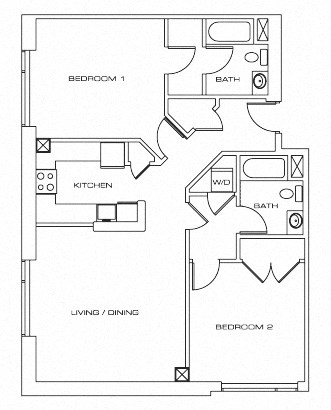 Floor plan for 2 beds, 2 baths, 1204 sqft